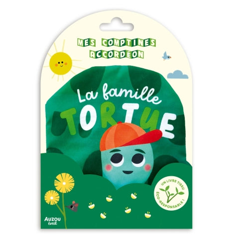 Livre tissu accordéon écolo : la famille tortue